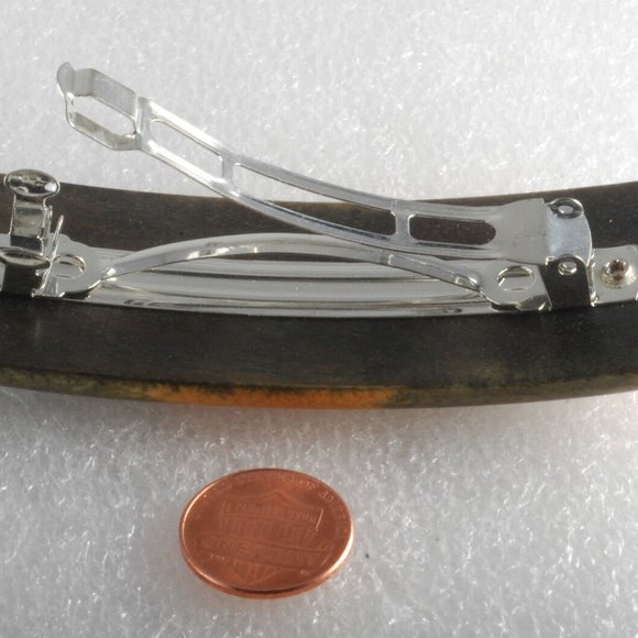 Bella Luxe Wooden Hair Barrette Rectangle New on Card Silver Clip - Picture 5 of 5